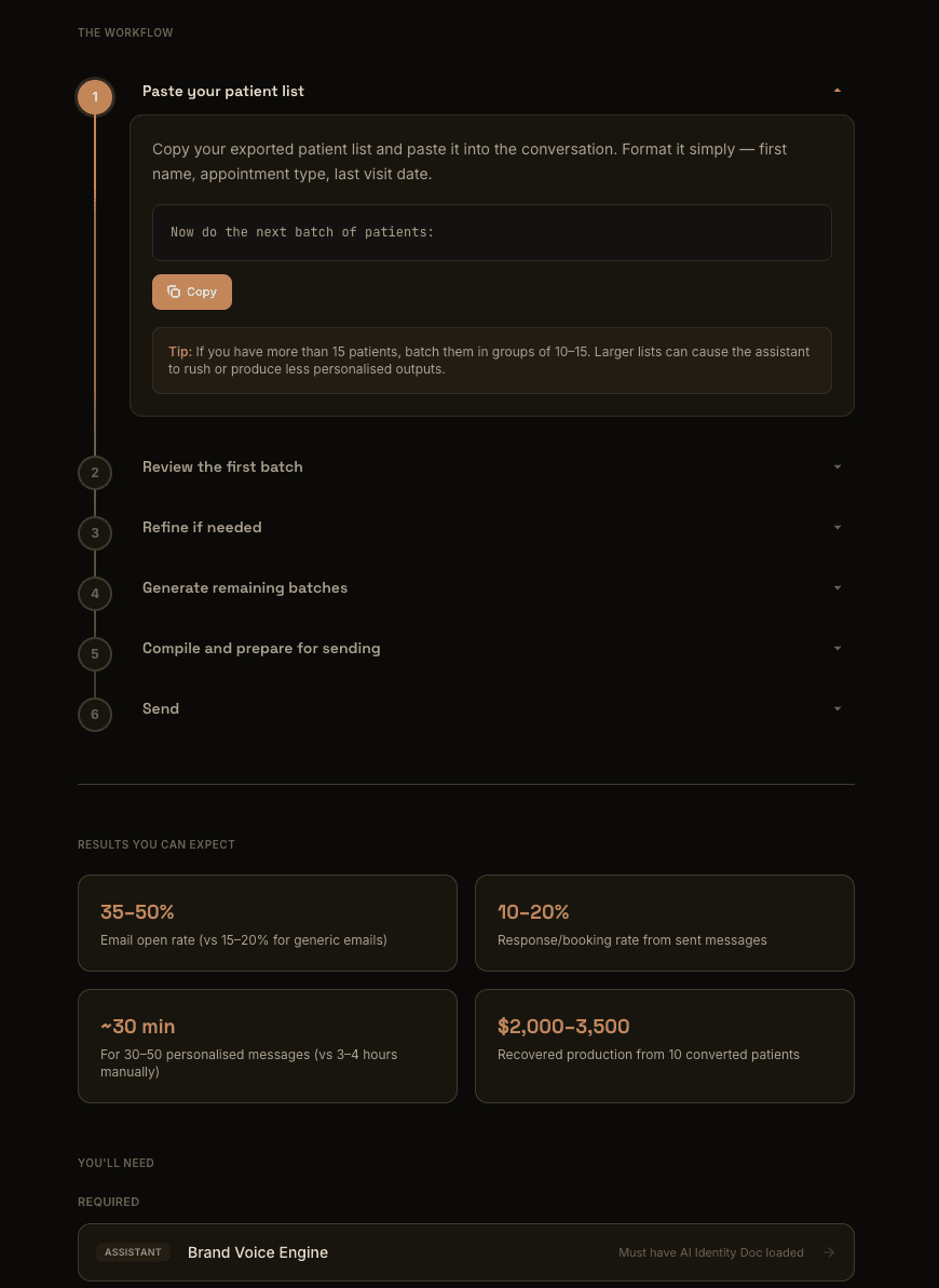 Guideable Use Case Workflow — step-by-step instructions with copy-ready prompts and result metrics